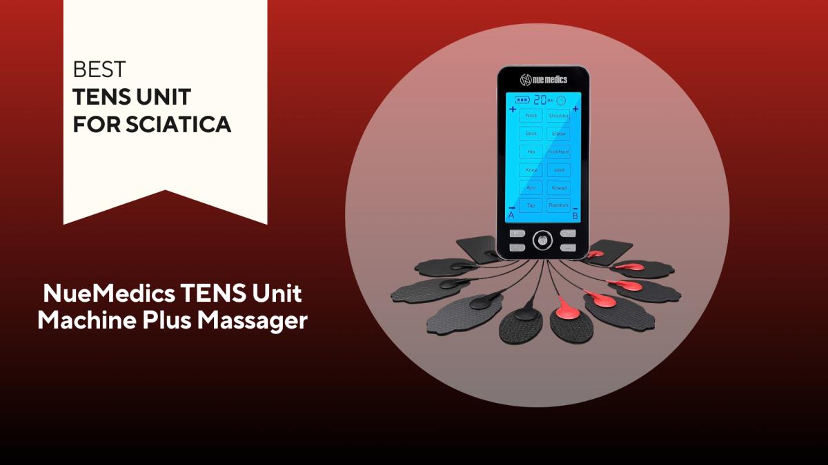 Image of a NeuMedics TENS unit against a red background